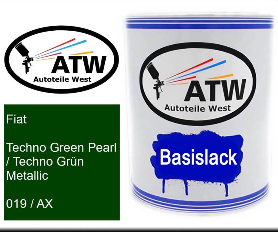 Fiat, Techno Green Pearl / Techno Grün Metallic, 019 / AX: 1L Lackdose, von ATW Autoteile West.